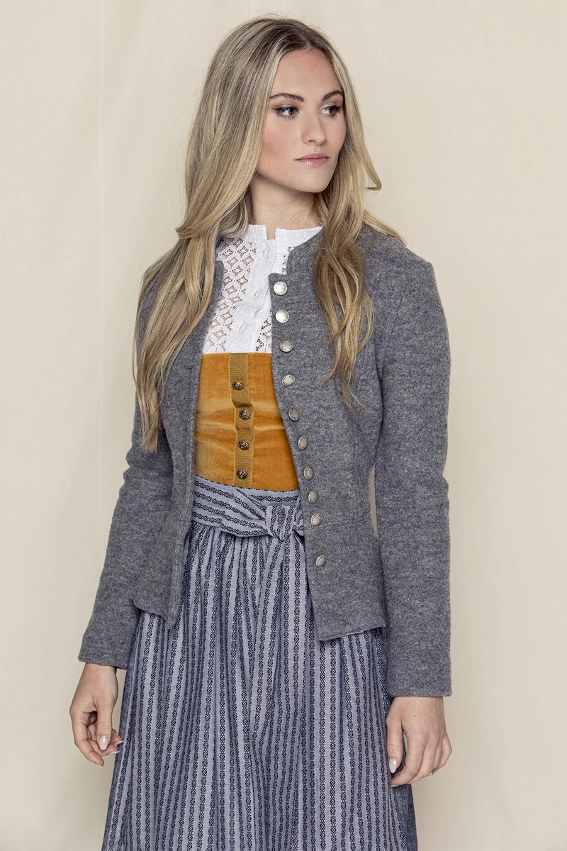 STEHKRAGEN BLAZER VINTAGE WALKLODEN GRAU MELANGE