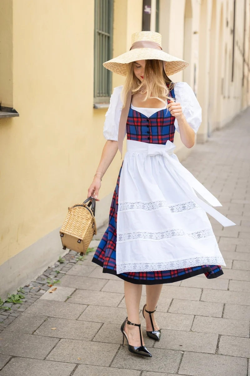 KARO DIRNDL TARTAN LOVE ROYALBLAU/ ROT