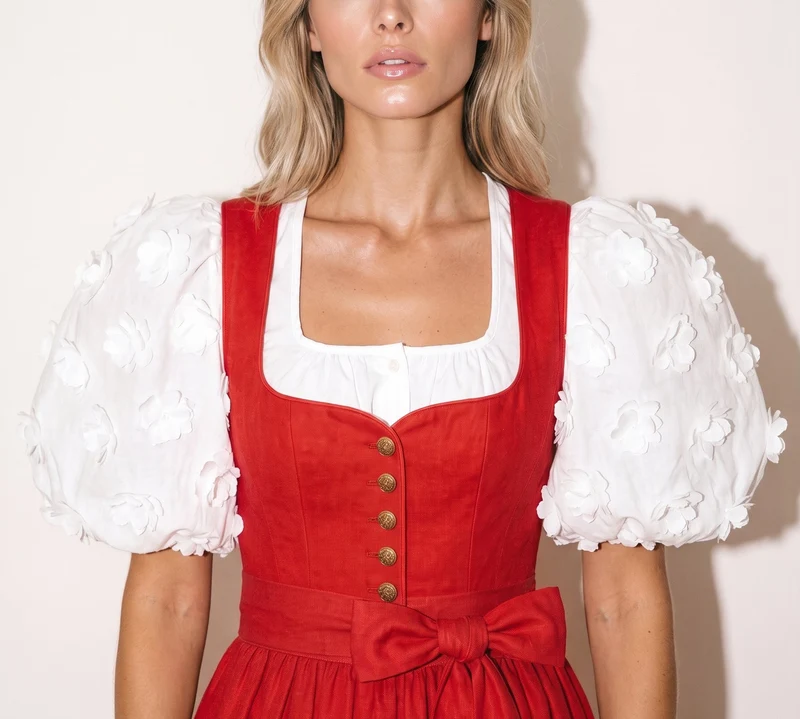 LEINEN DIRNDL MONOCHROME TRADITION TOMATENROT