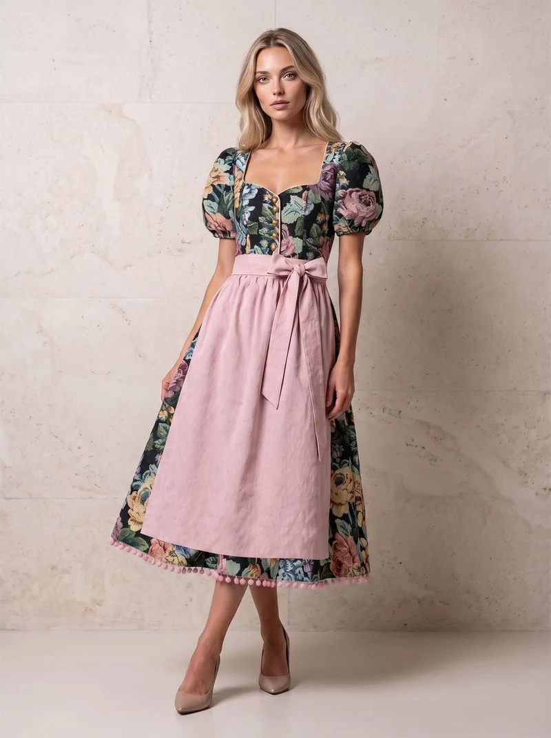 DIRNDL VINTAGE GOBELIN FLOWERS SCHWARZ/ ALTROSA