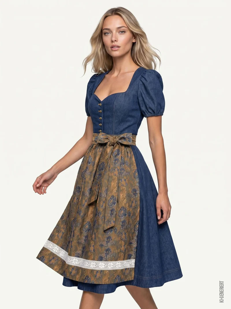 JEANS DIRNDL GOLDEN FLOWER DUNKELBLAU/ OCKER