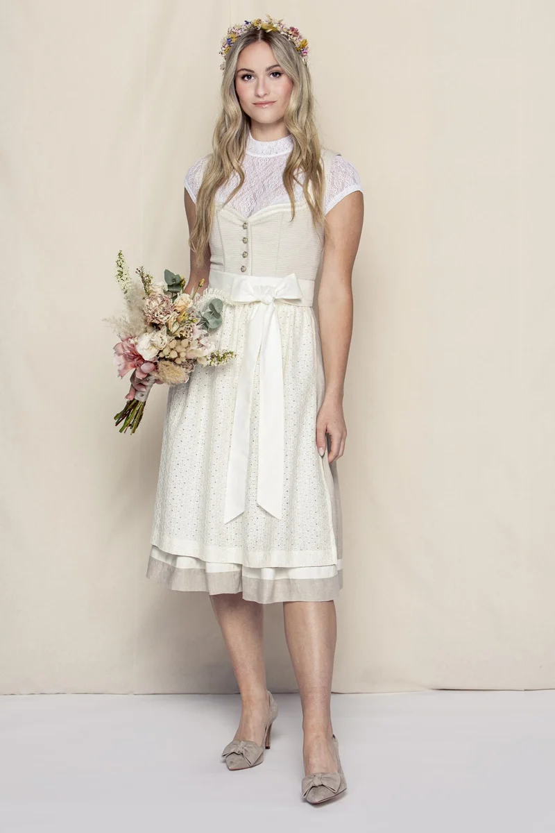 LEINEN HOCHZEITSDIRNDL FLORAL LOVE SAND/ TAUPE