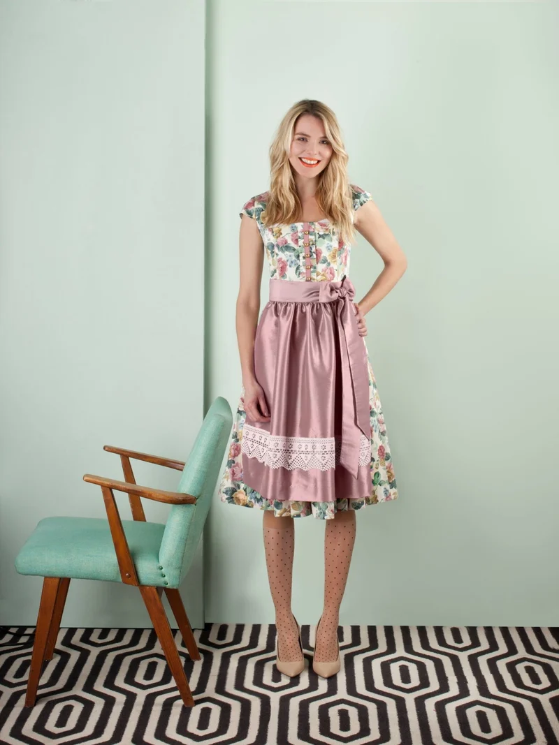 BAUMWOLL- SEIDEN DIRNDL VINTAGE ROSES ROSÈ