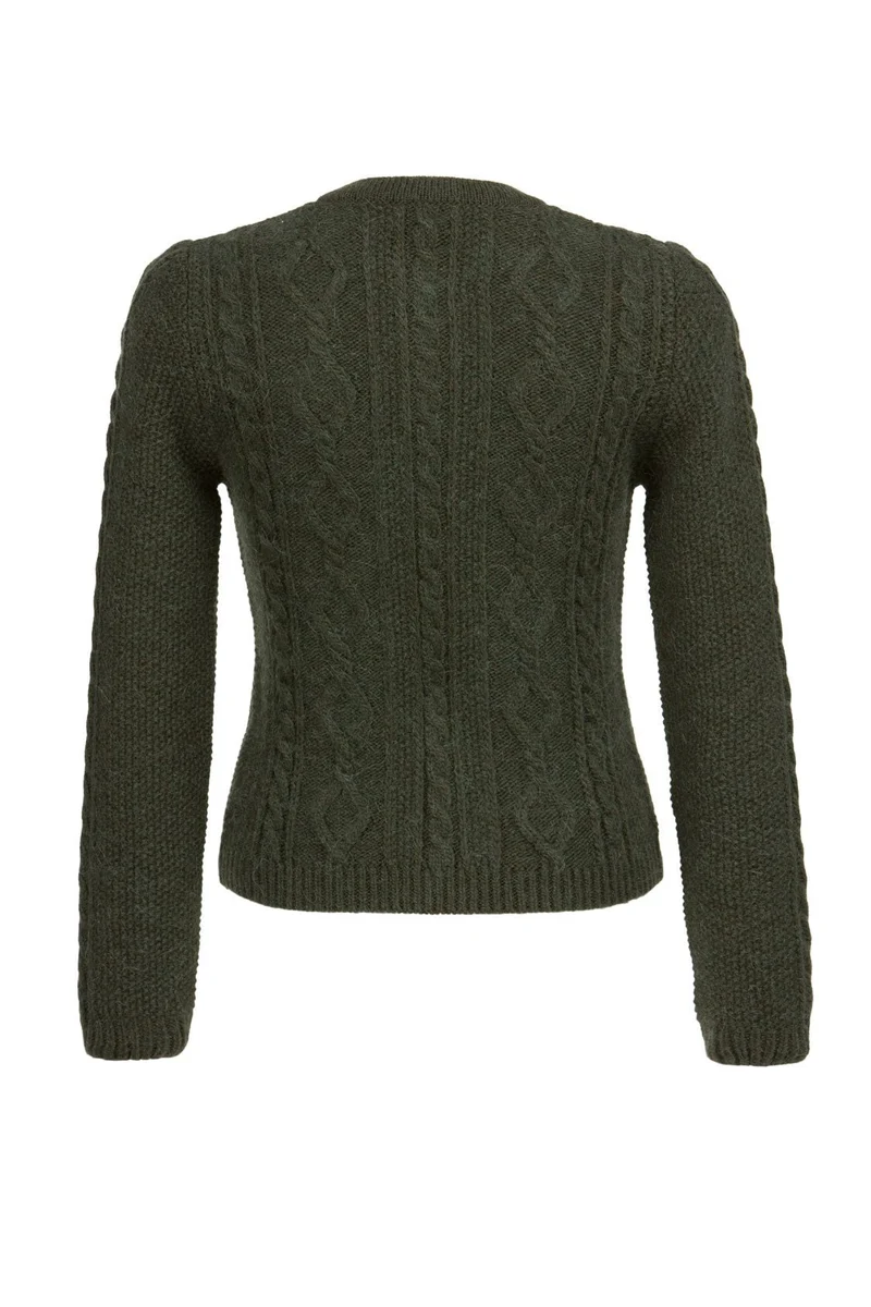 STRICKJACKE VINTAGE MIT ZOPF OLIV