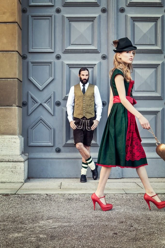 DIRNDL LODEN WALDGRÜN/ROT