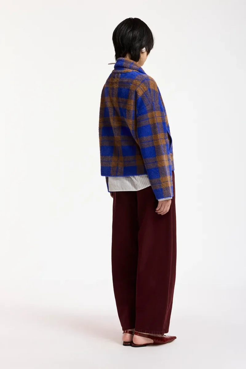 Essentiel Antwerp Damen Strick-Cardigan mit Karomuster Karreau Blau/Braun