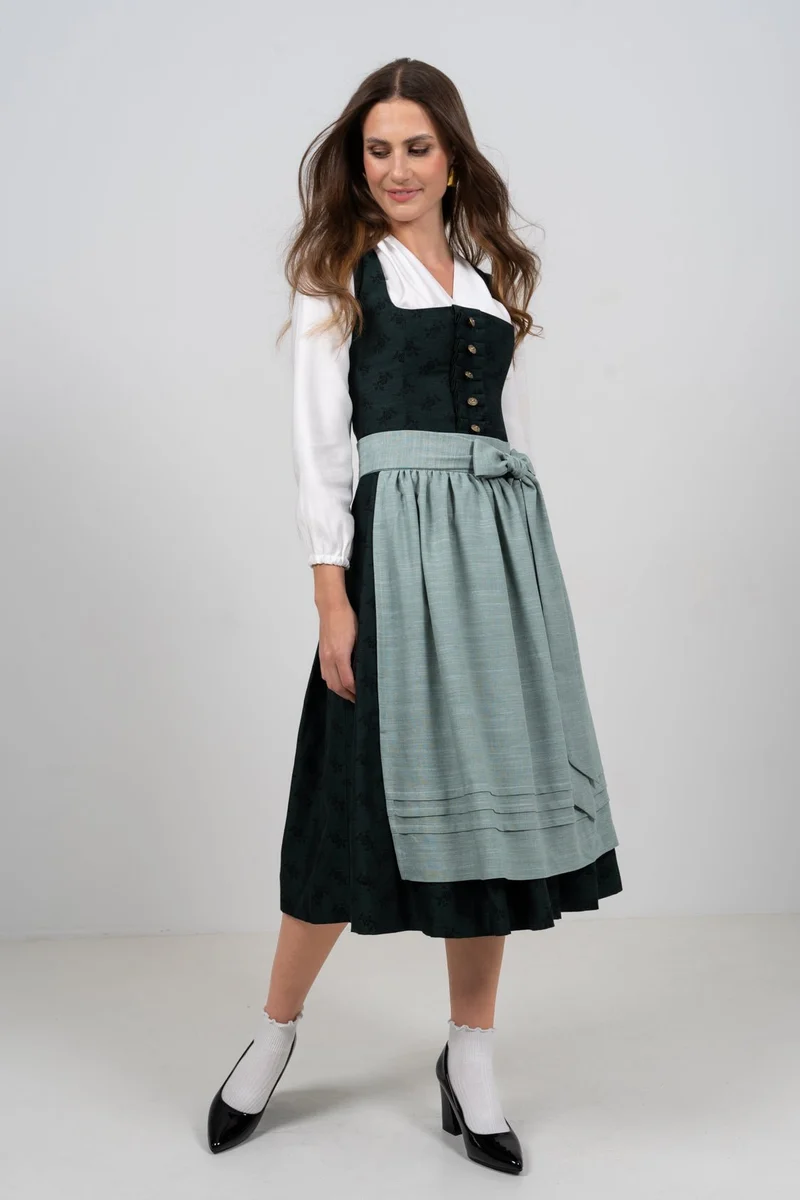 JACQUARD LEINEN DIRNDL TRADITIONAL BOUQUET SMARAGD/ EUKALYPTUS