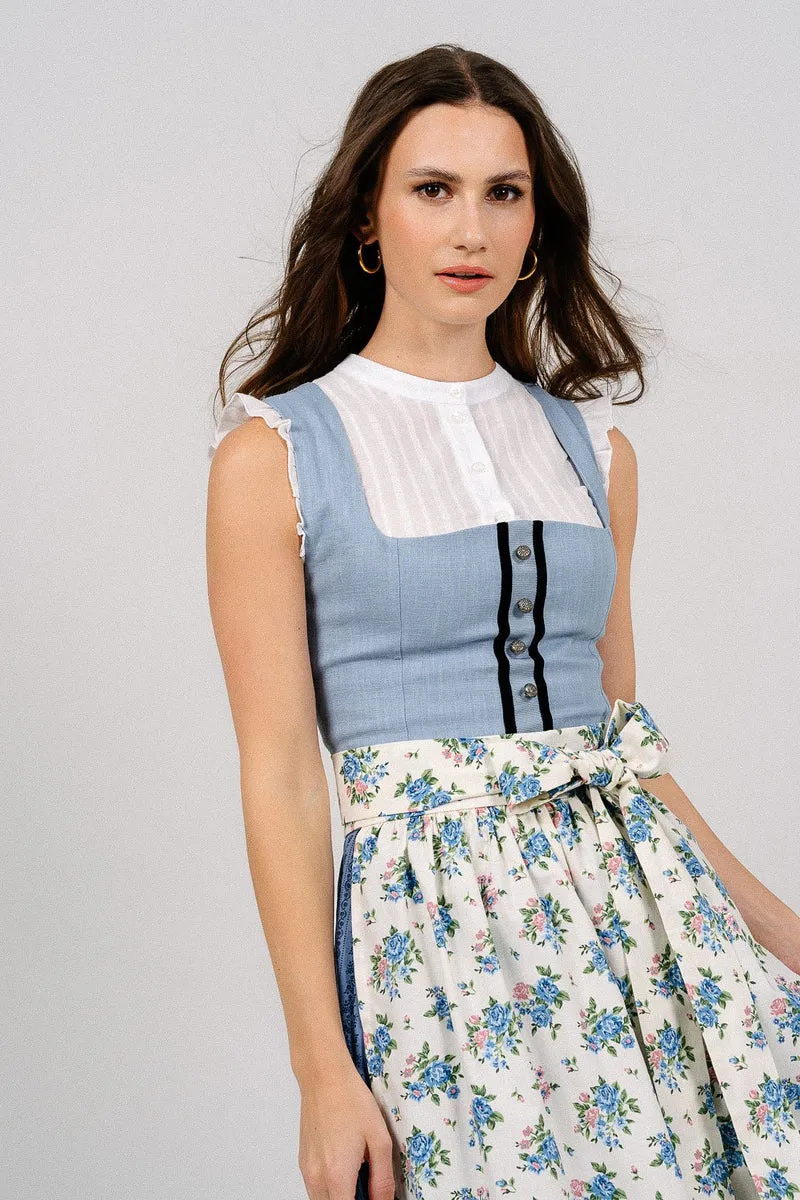 LEINEN WASCHDIRNDL VINTAGE FLORALS HELLBLAU