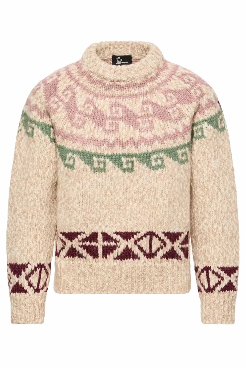 Moncler Grenoble Damen Strickpullover mit Jacquardmuster Hellbeige