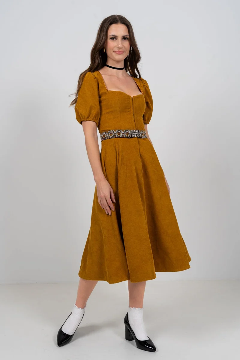 CORD DIRNDL FLARE TULIP OCKER/ MAUVE