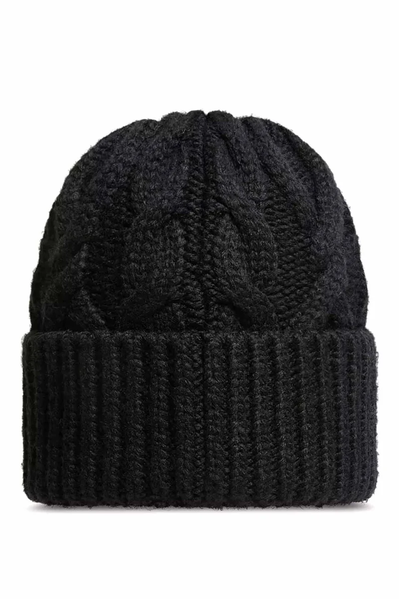 Moncler Grenoble Damen Strickmütze mit Zopfmuster Schwarz
