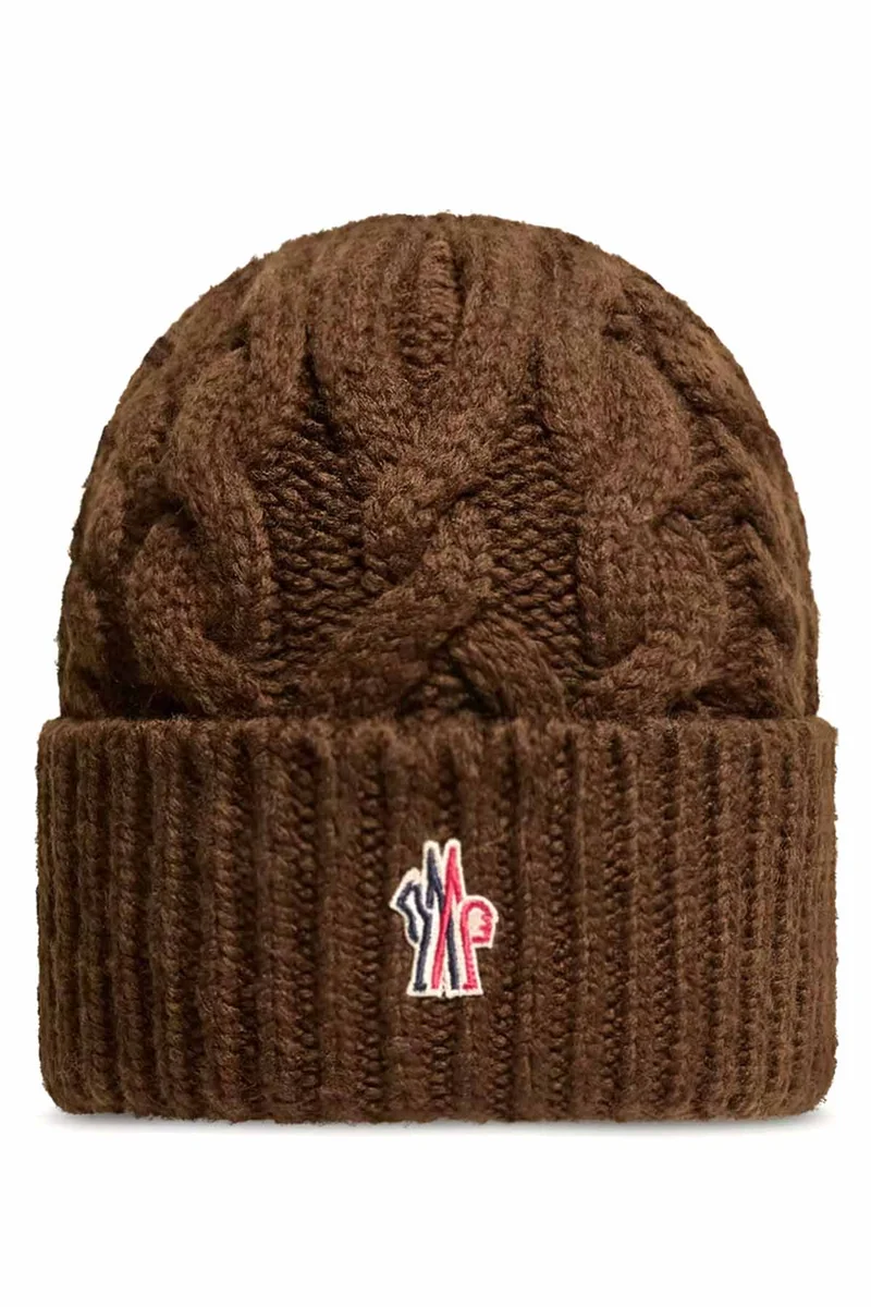 Moncler Grenoble Damen Strickmütze mit Zopfmuster Braun