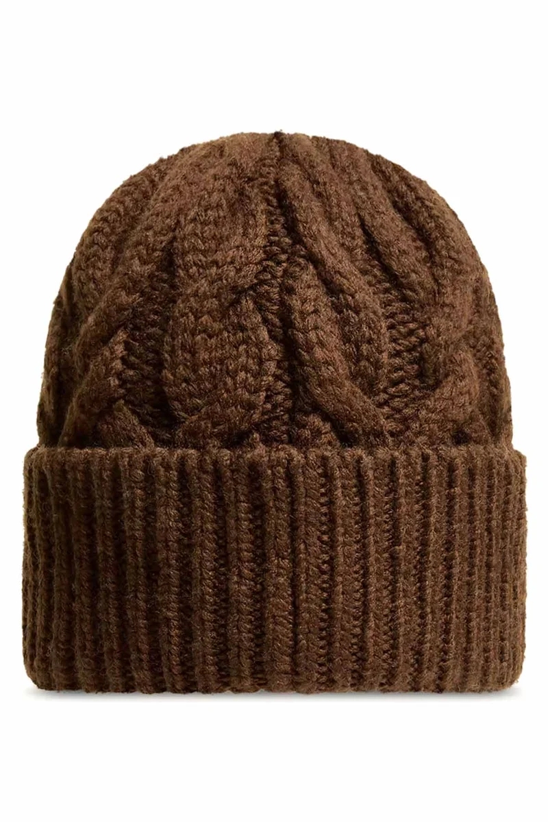 Moncler Grenoble Damen Strickmütze mit Zopfmuster Braun