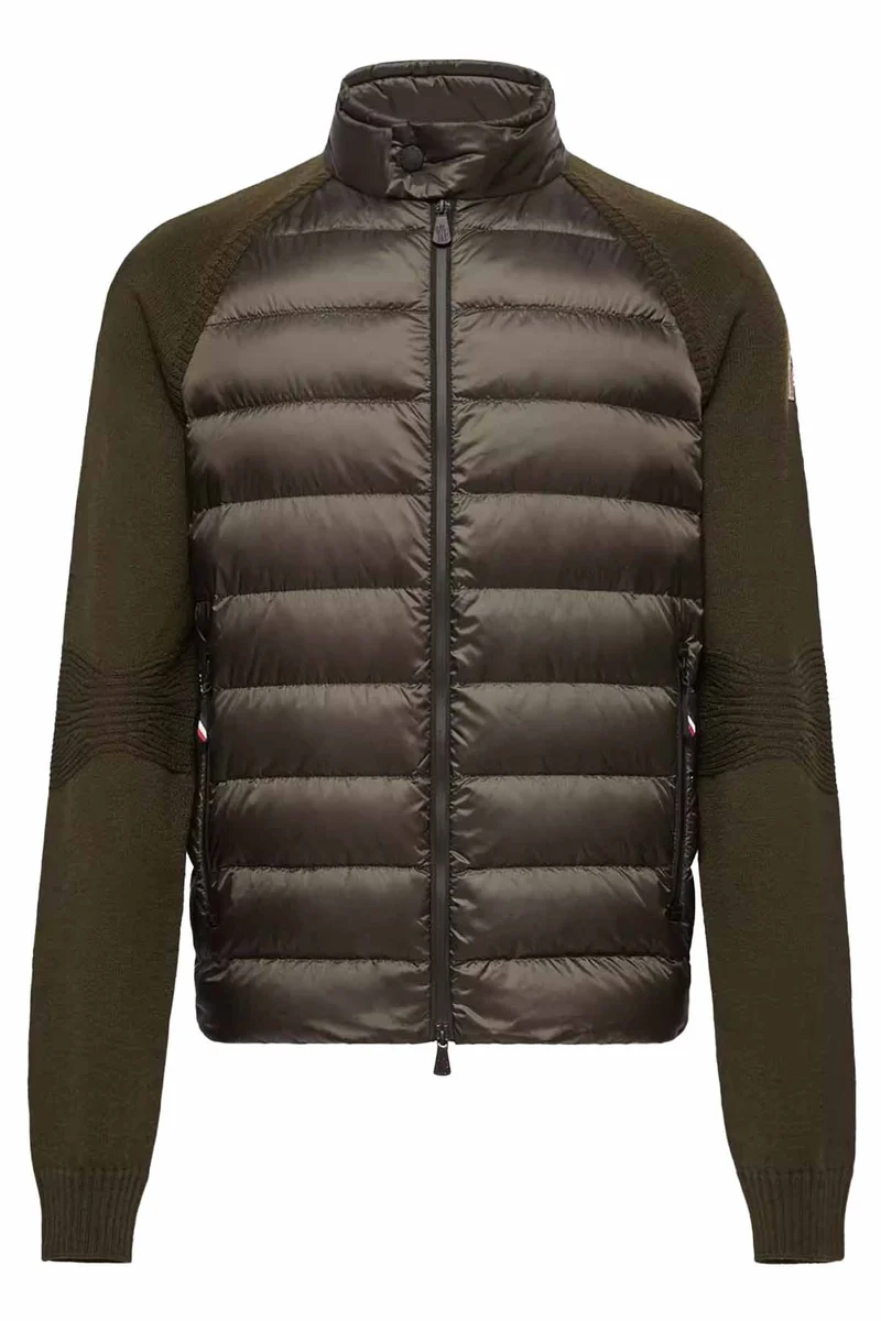 Moncler Grenoble Herren Strickjacke mit Daunenfront Olive