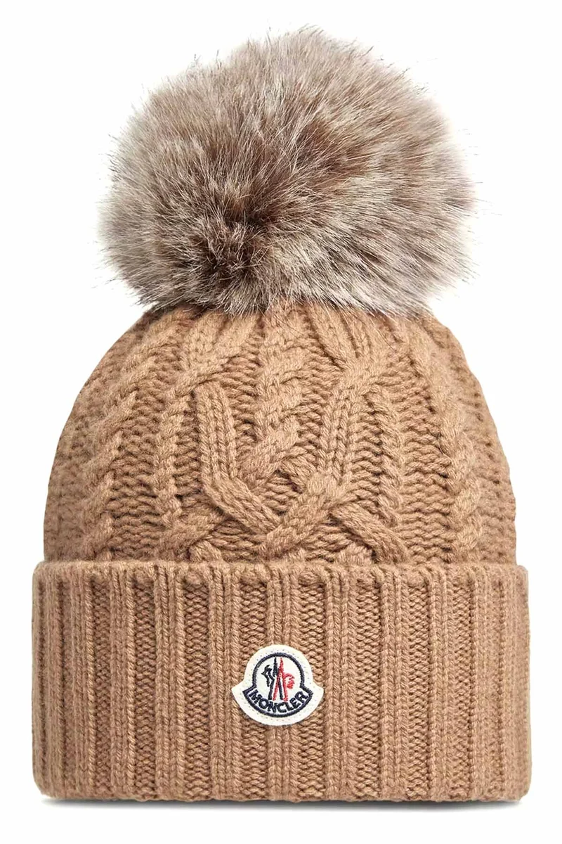 Moncler Damen Strickmütze mit Bommel Beige