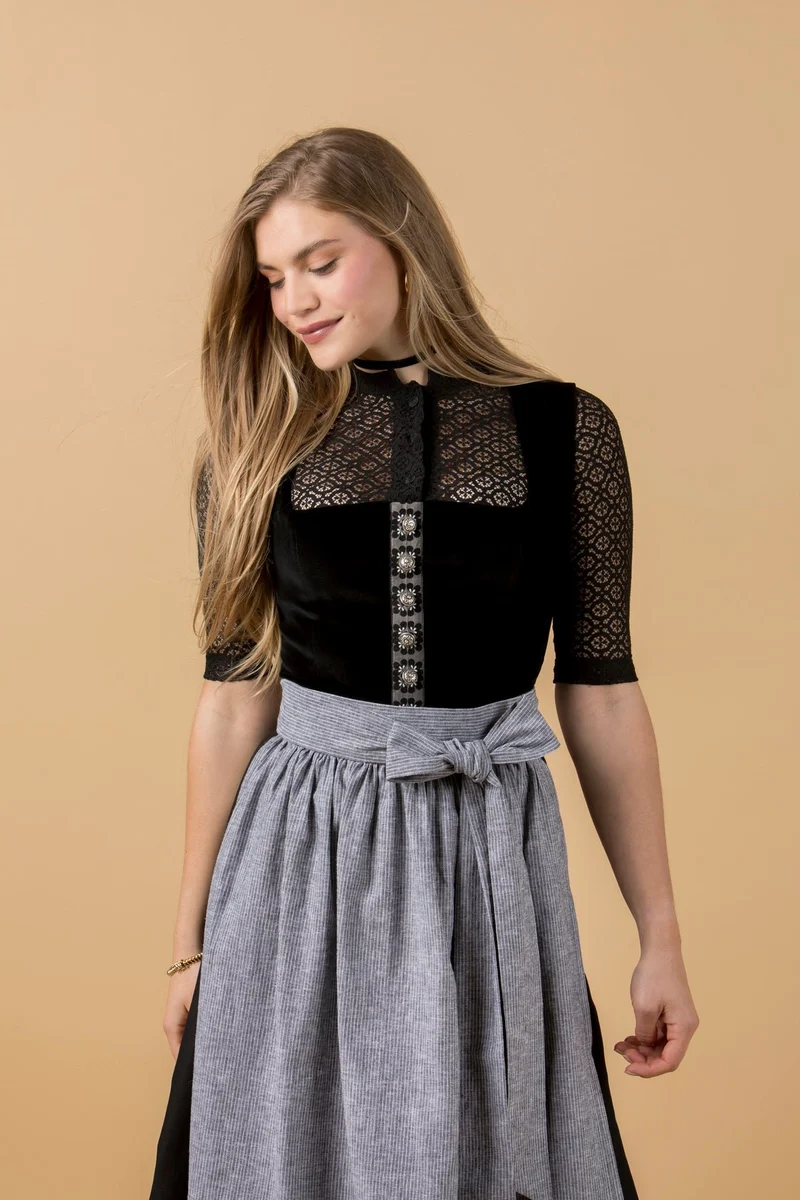 DIRNDLBLUSE FLOWER LACE 3/4 ARM SCHWARZ