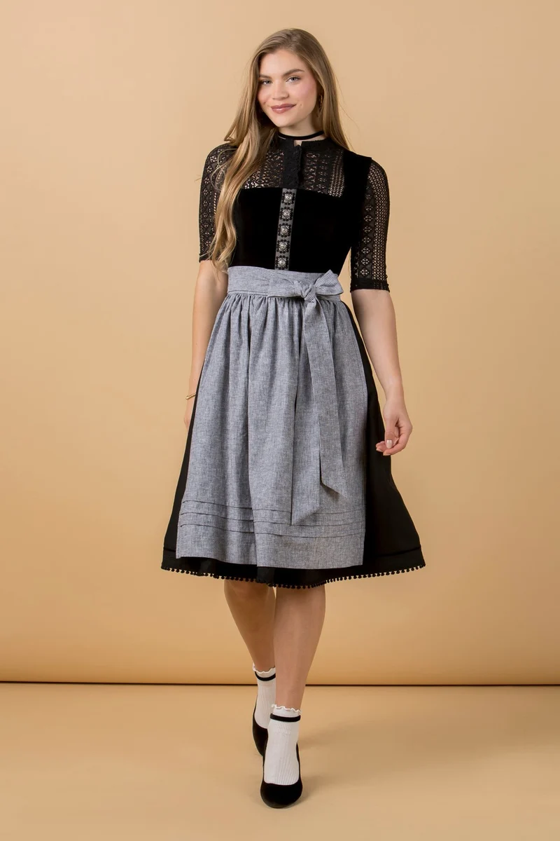 DIRNDLBLUSE HÄKELSPITZE STEHKRAGEN 3/4 ARM SCHWARZ