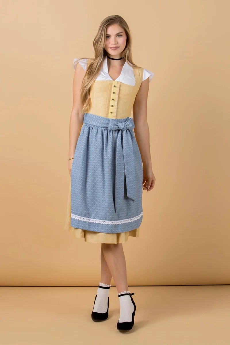 LEINEN DIRNDL TRADITIONAL GELB/ PAZIFIK