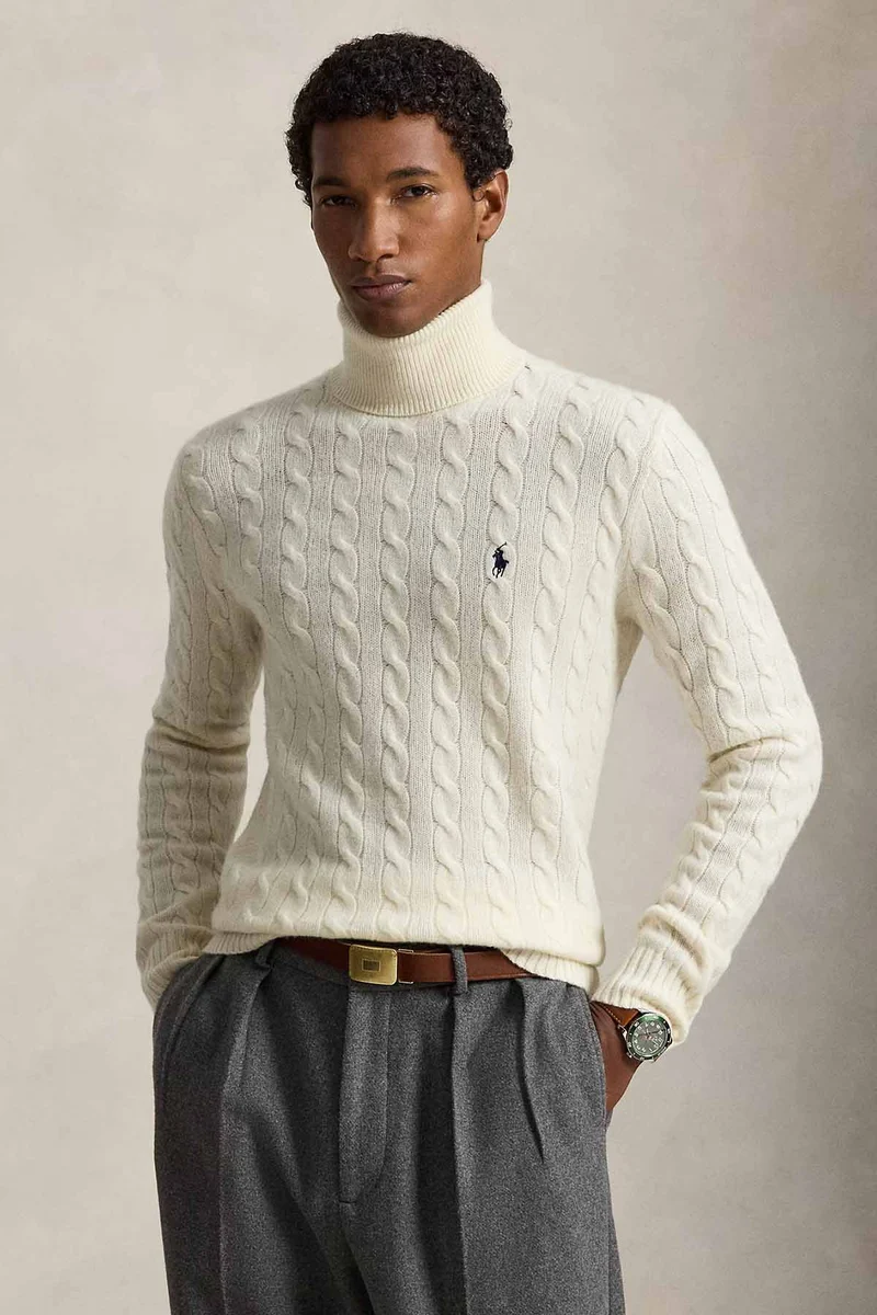 Polo Ralph Lauren Herren Rollkragenpullover mit Zopfmuster Andover Cream