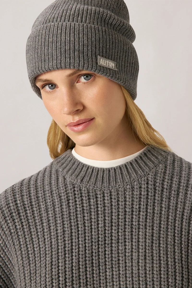 Autry Unisex Strickmütze Dunkelgrau Meliert