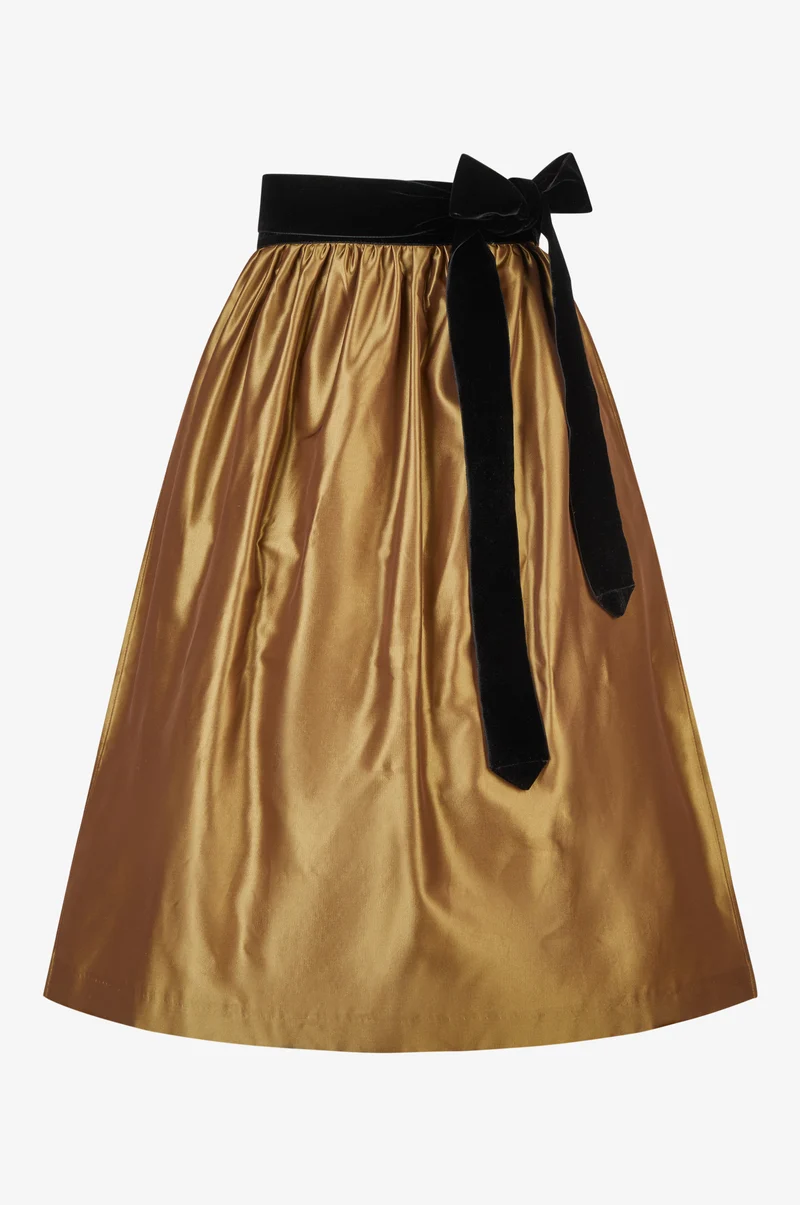Glanzschürze mit Samtband in Gold