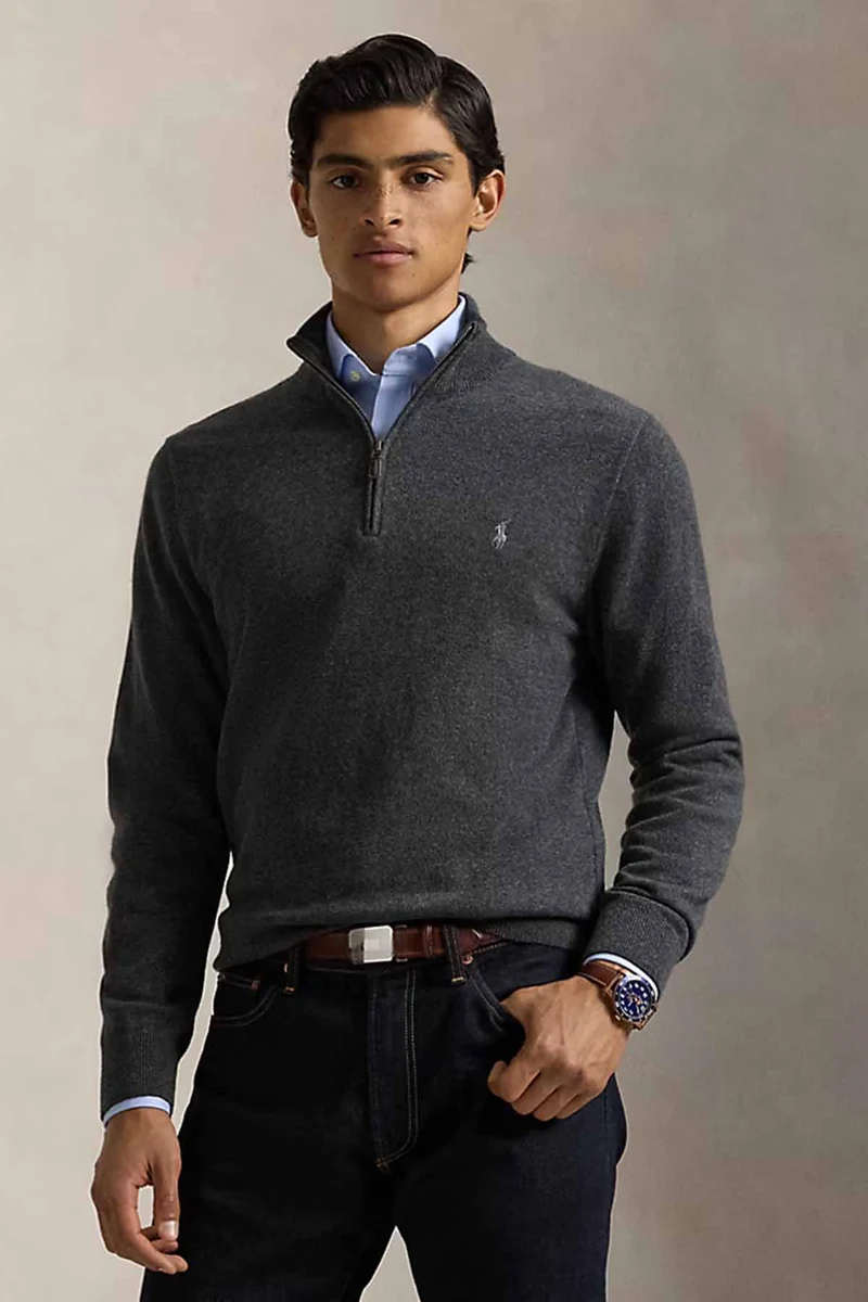 Polo Ralph Lauren Herren Quarter-Zip-Strickpullover Dark Charcoal Heather