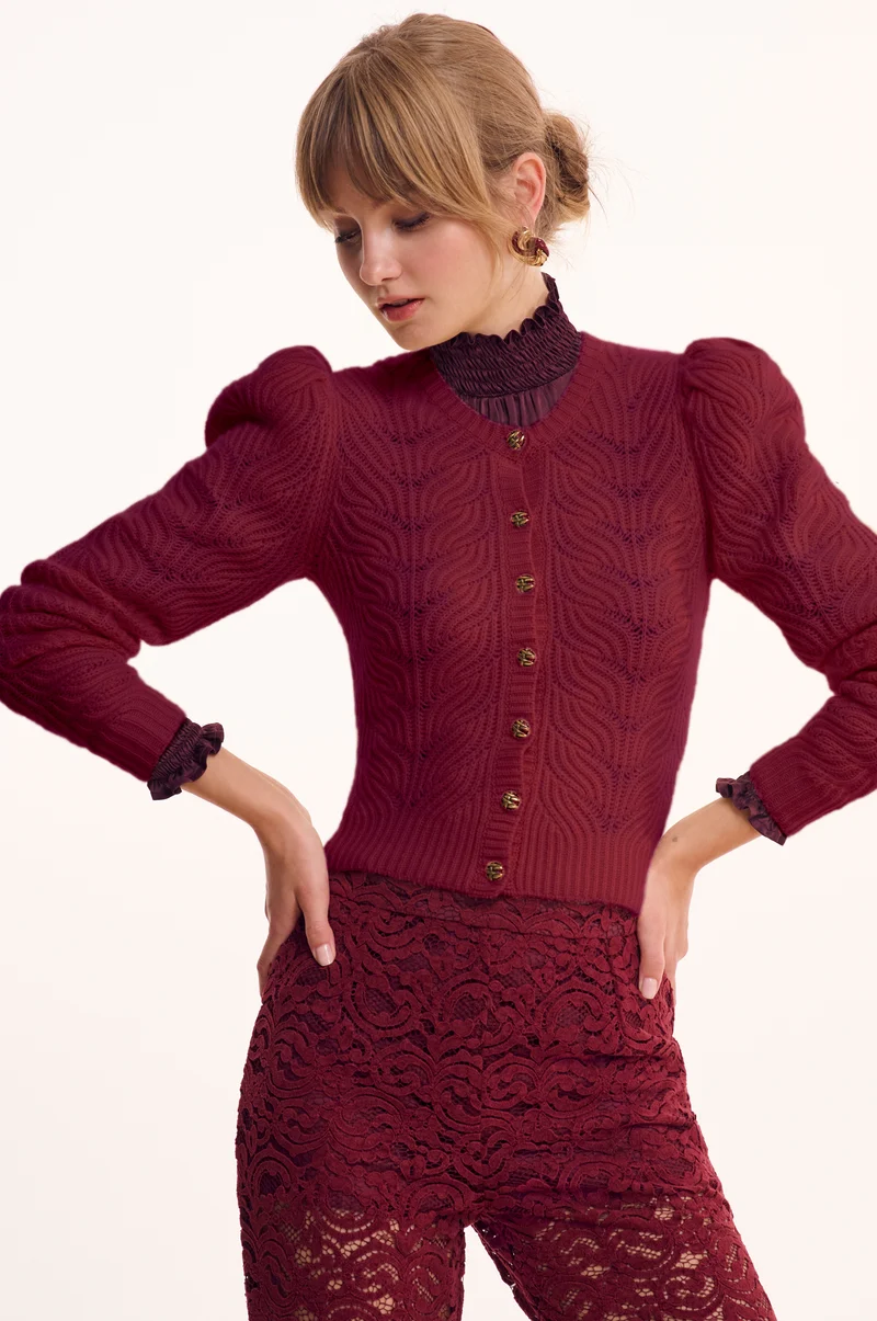Cashmere Strickjacke Marie in Burgundy