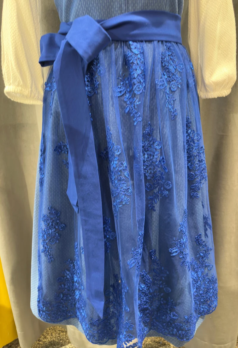 Dirndl Goldstich hellblau mit Spitzenschürze 70cm