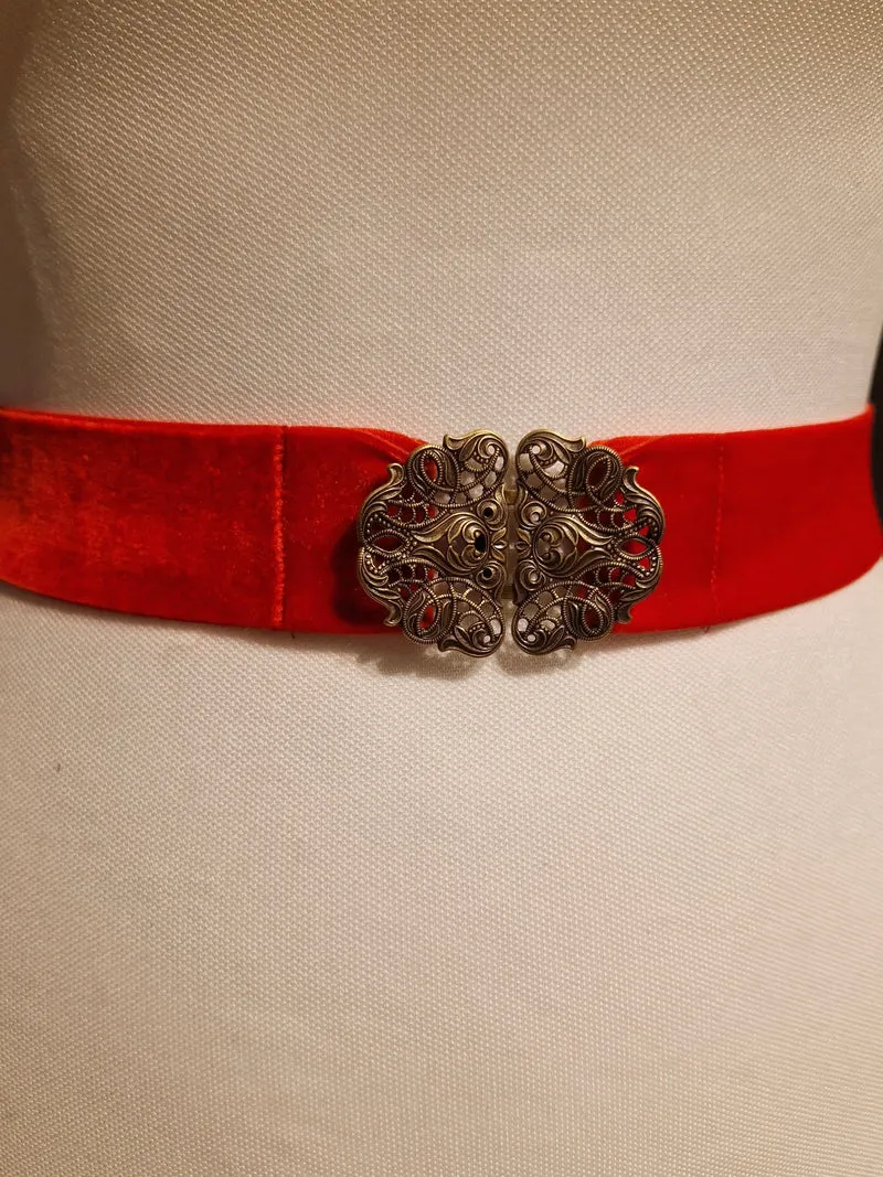 Trachtengürtel Samt Stretch Goldstich rot/gold