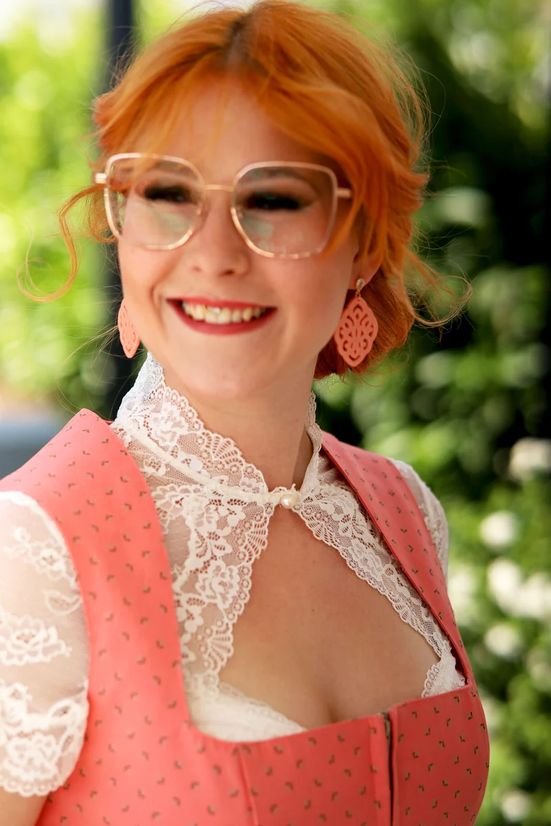 Baumwolldirndl Goldstich lachs grün 75cm