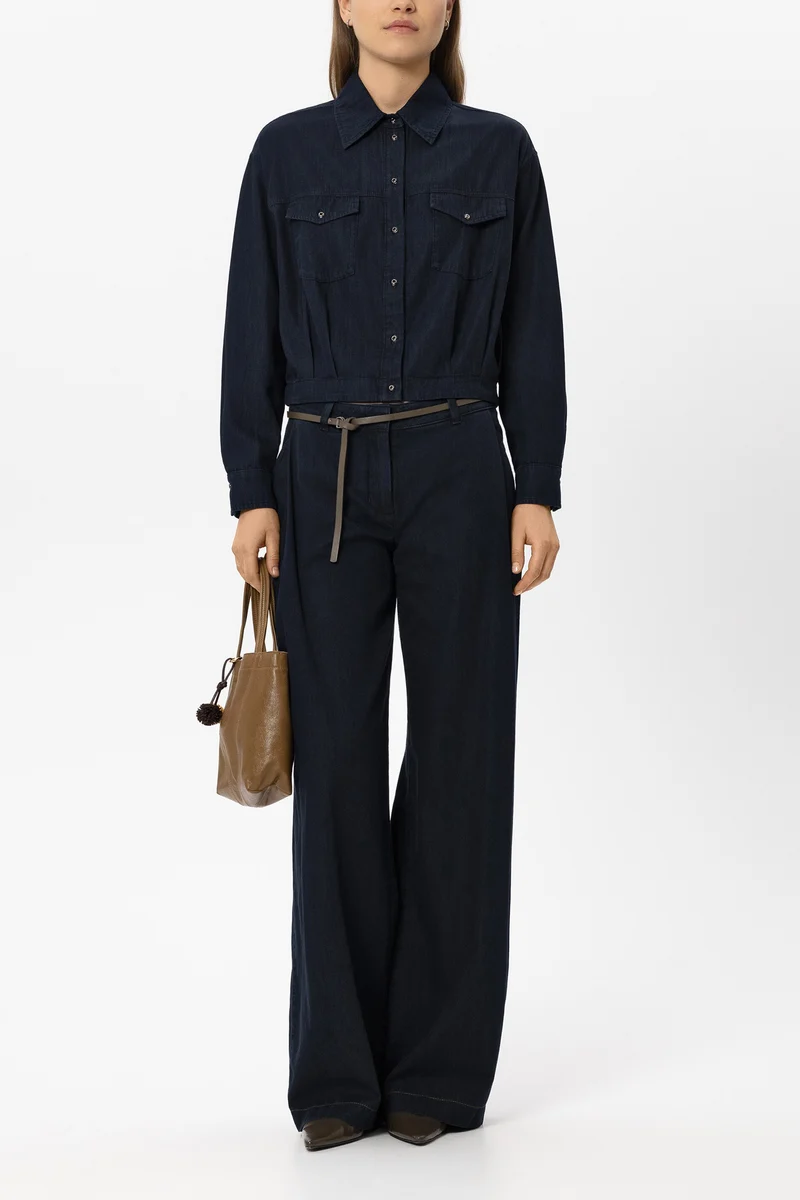 Luisa Cerano Damen Denim-Bluse in Blouson-Optik Denim Blue