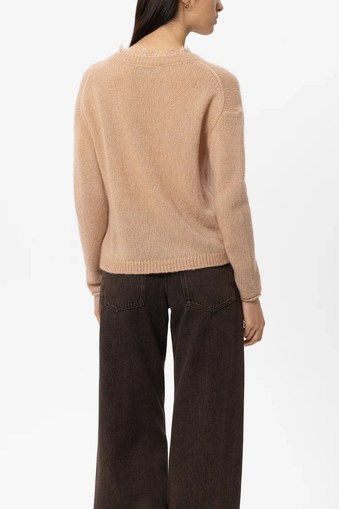 Luisa Cerano Damen V-Pullover aus Alpaka-Mix Cappuccino
