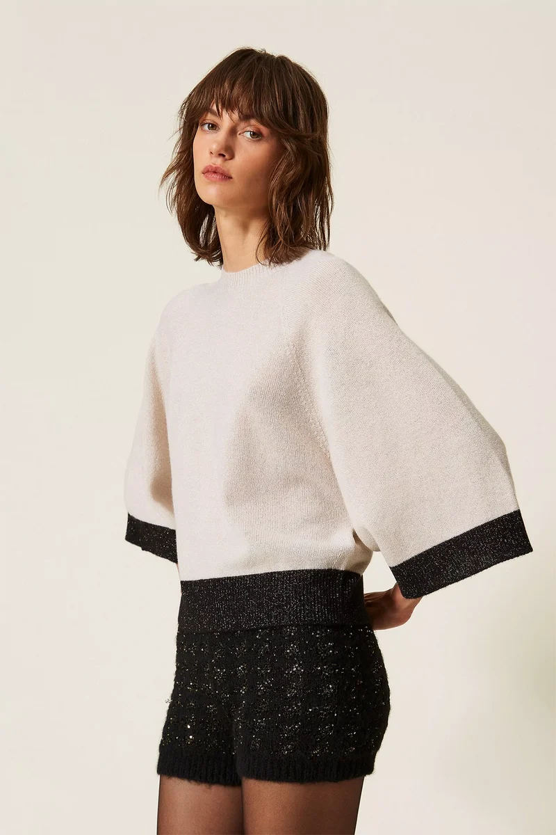 Twin Set Damen Cropped-Pullover mit Lurex Beige
