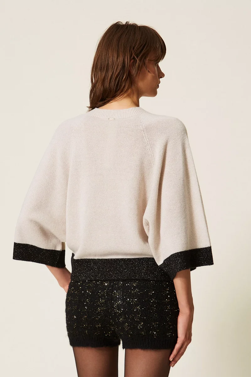 Twin Set Damen Cropped-Pullover mit Lurex Beige