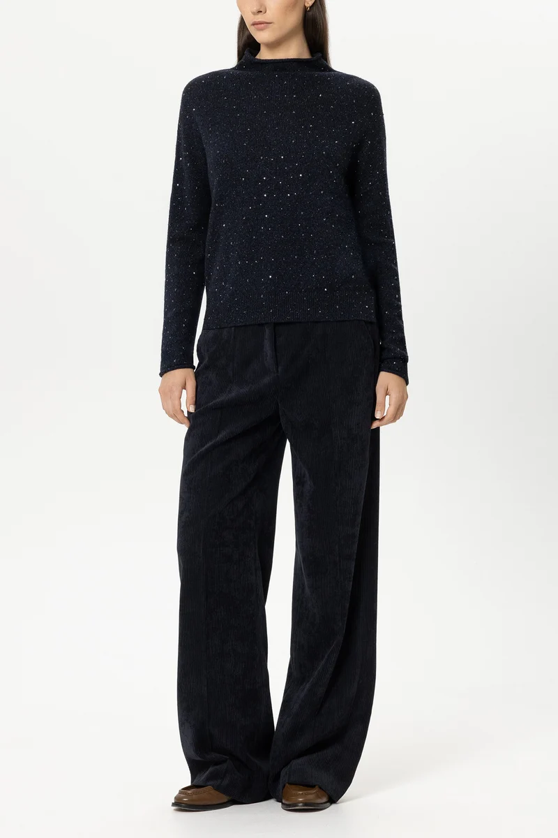 Luisa Cerano Damen Turtleneck mit Schmucksteinen Winter Navy