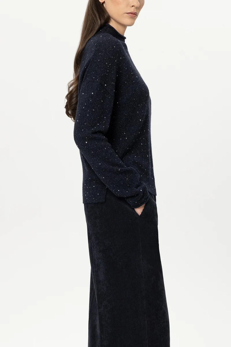 Luisa Cerano Damen Turtleneck mit Schmucksteinen Winter Navy