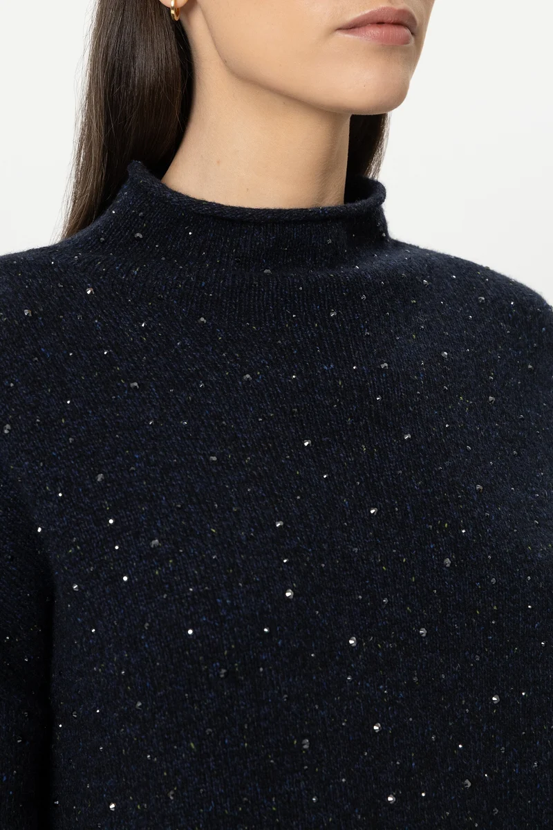 Luisa Cerano Damen Turtleneck mit Schmucksteinen Winter Navy