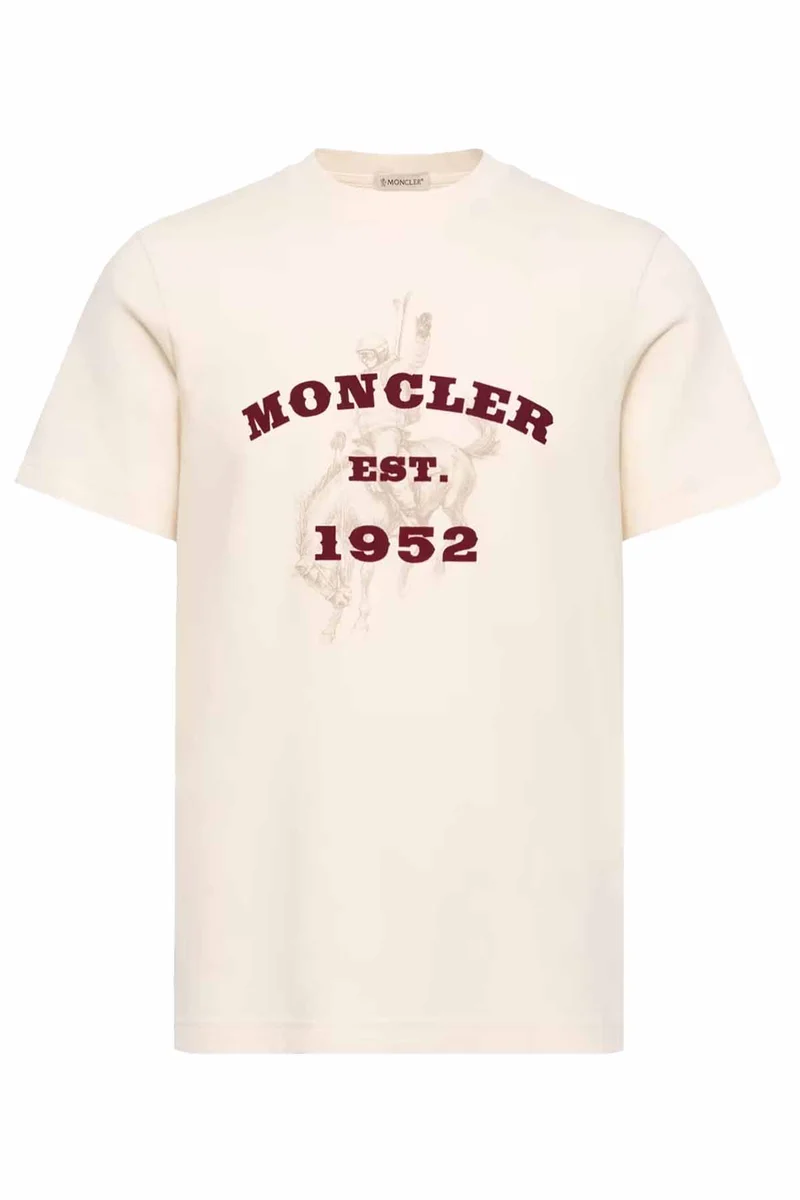 Moncler Herren T-Shirt mit Pferdeprint Natur-Weiss