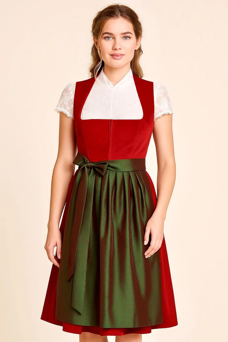 Dirndl Goldstich Samt rot 70cm