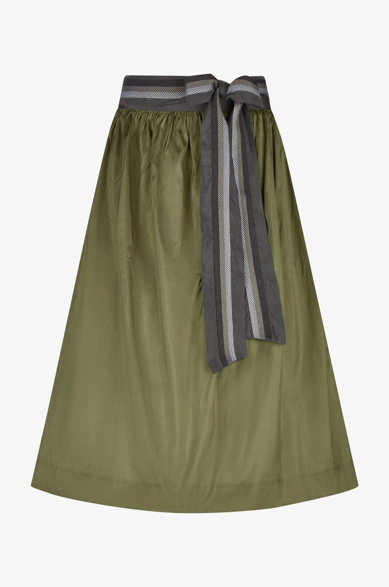 Seidenschürze in Olive mit gemustertem Band