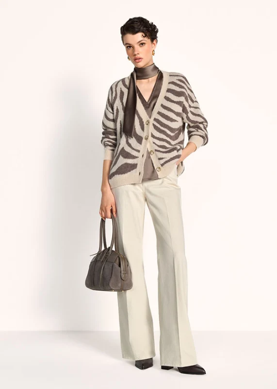 Riani Damen Zebra-Strickjacke Oat Patterned