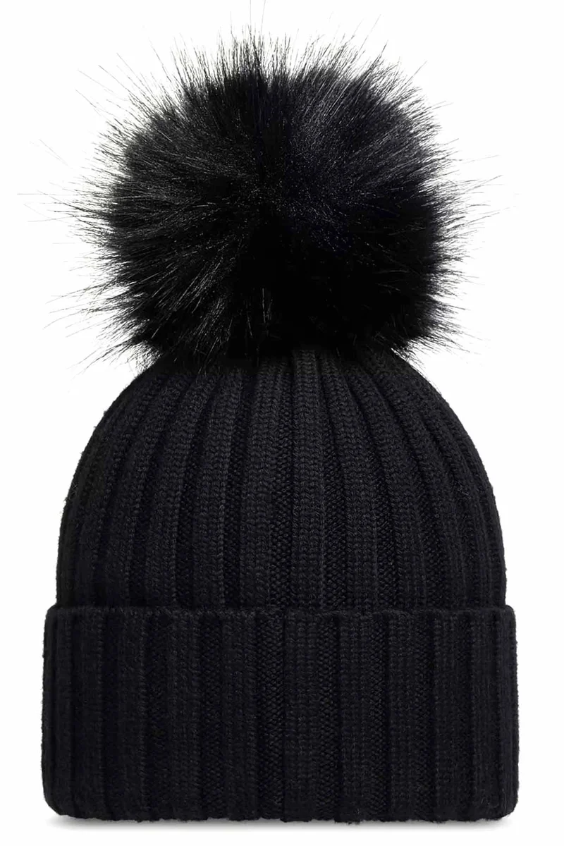 Moncler Damen Strickmütze mit Bommel Schwarz