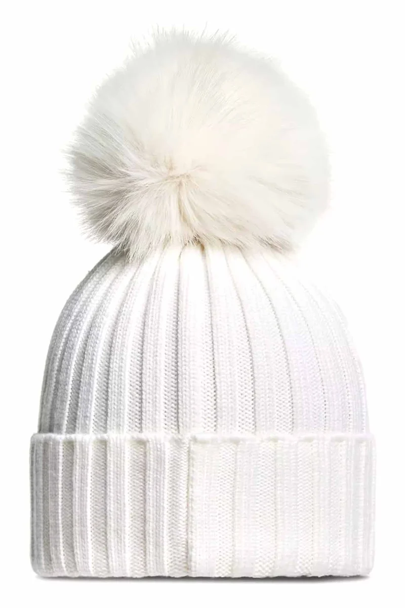 Moncler Damen Strickmütze mit Bommel Wiess