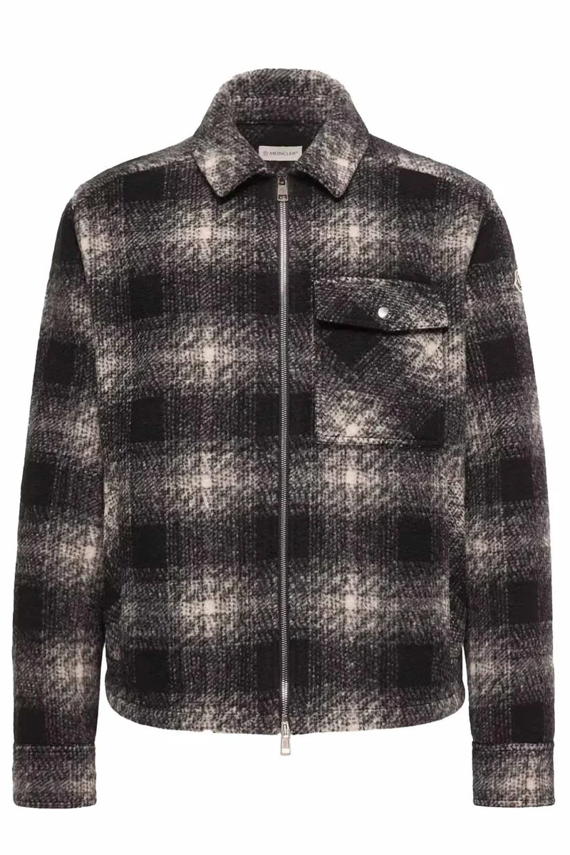 Moncler kariertes Herren Jersey-Hemd mit Reißverschluss Schwarz/Grau
