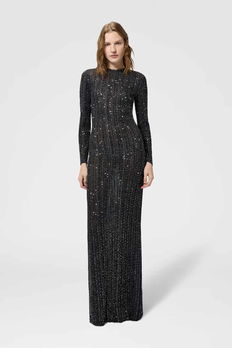 Missoni Damen Maxi-Strickkleid mit Pailetten Mehrfarbig