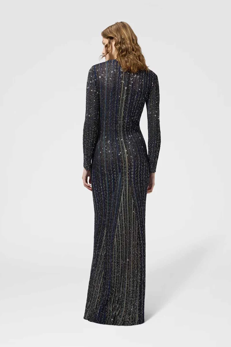 Missoni Damen Maxi-Strickkleid mit Pailetten Mehrfarbig