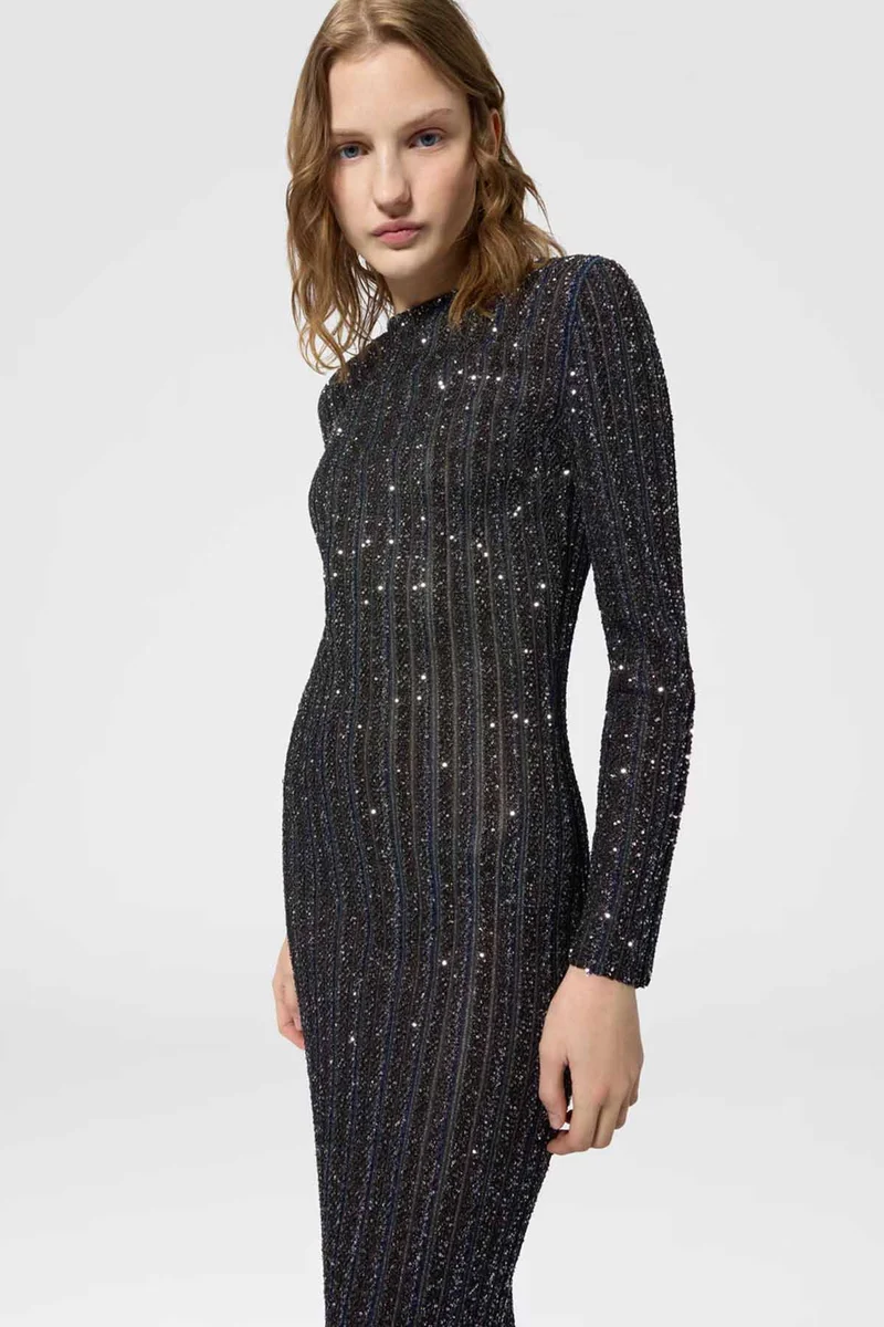 Missoni Damen Maxi-Strickkleid mit Pailetten Mehrfarbig
