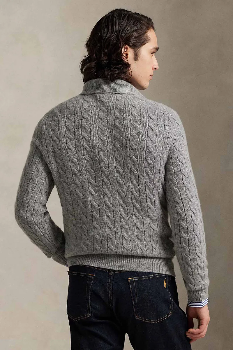 Polo Ralph Lauren Herren Strickpullover mit Zopfmuster und Kragen Grey Heather