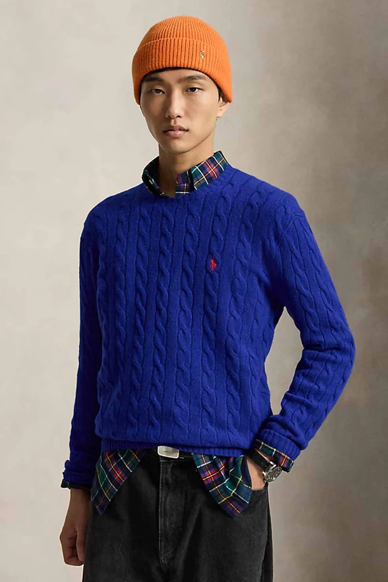 Polo Ralph Lauren Herren Strickpullover mit Zopfmuster Sibirian Squill Blue