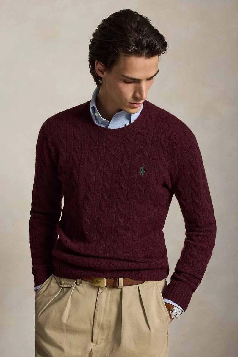 Polo Ralph Lauren Herren Strickpullover mit Zopfmuster Aged Wine Heather